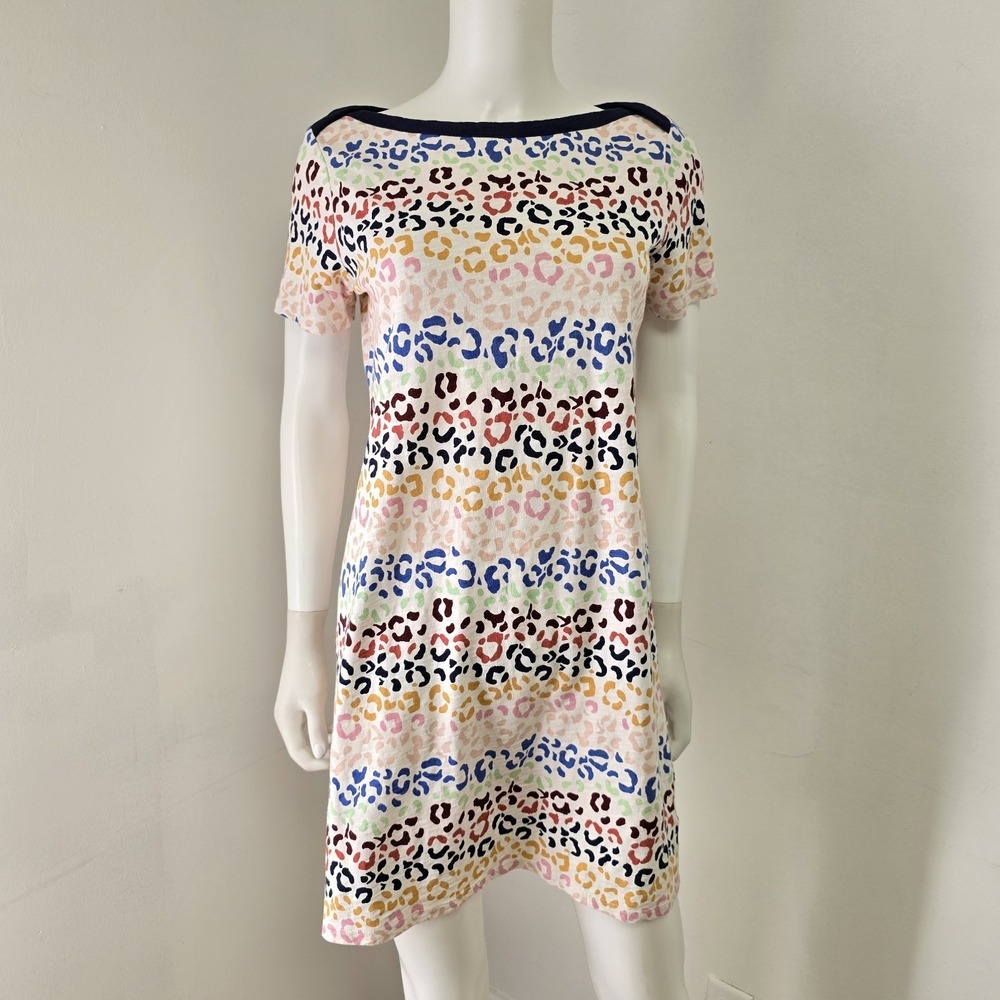 Boden Dress Size 8P Petite Georgia T-Shirt Rainbow Leopard Print Short Sl Preppy